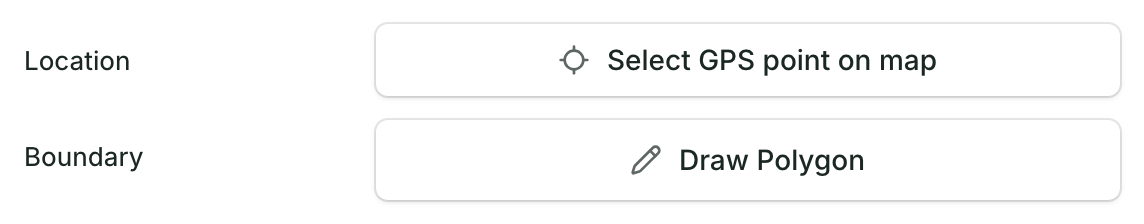 A record's form with its Boundary field and the Draw Polygon button, under the Location field