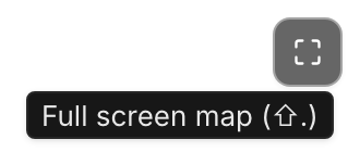 The map's full screen button with its tooltip, Full screen map (⇧.)