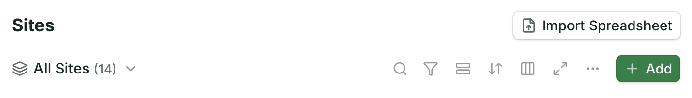 The top of a list: the Import Spreadsheet button beside the list's title, above the list's buttons