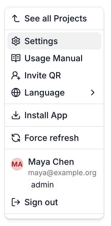The logo menu, with Settings highlighted