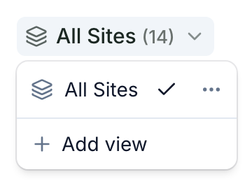 The views menu open under the list's title, with the All Sites view and Add view