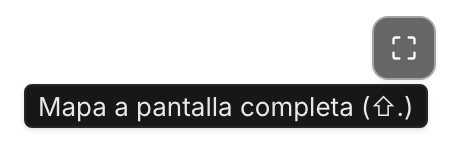 El botón de pantalla completa del mapa con su descripción emergente, Mapa a pantalla completa (⇧.)