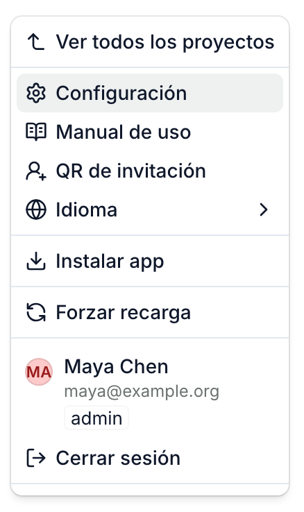 El menú del logo, con Configuración resaltado